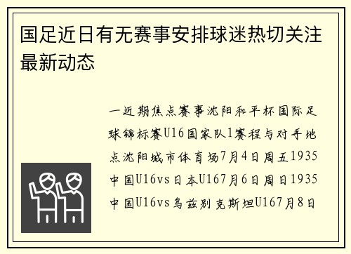 国足近日有无赛事安排球迷热切关注最新动态